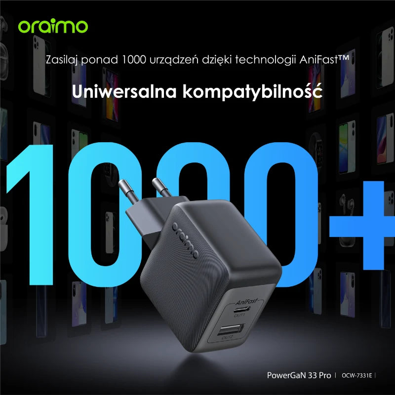 PowerCube 33 Pro – 33W Dual-Port GaN Szybki Ładowanie 60W USB-A + USB-C