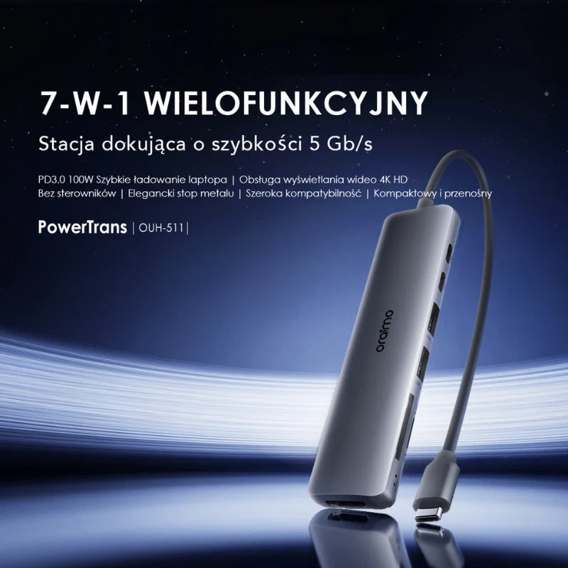 PowerTrans Hub USB-C 7w1 z funkcją stacji dokującej