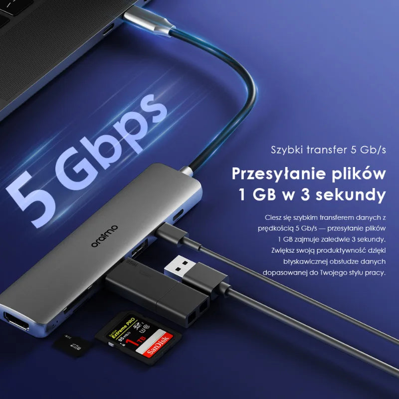 PowerTrans Hub USB-C 7w1 z funkcją stacji dokującej