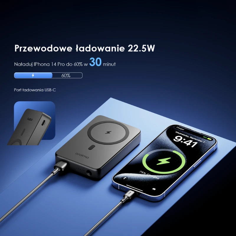 MagPower 15 – Magnetyczny Magsafe 10000mAh Powerbank 15W kabel & 22.5W Wired Charging